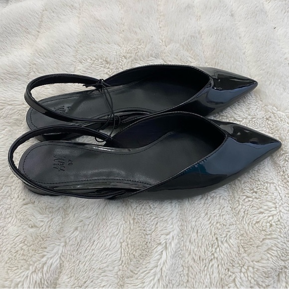 H&M Patent Faux Leather Black Pointed Toe Slingback Flats Sleek Design Size 6 - Picture 5 of 12